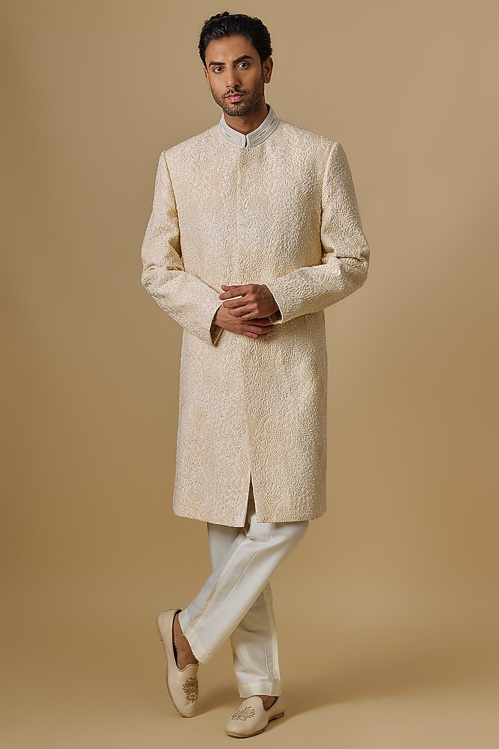 Ivory Lucknowi Threadwork Sherwani Set by Nero By Shaifali & Satya