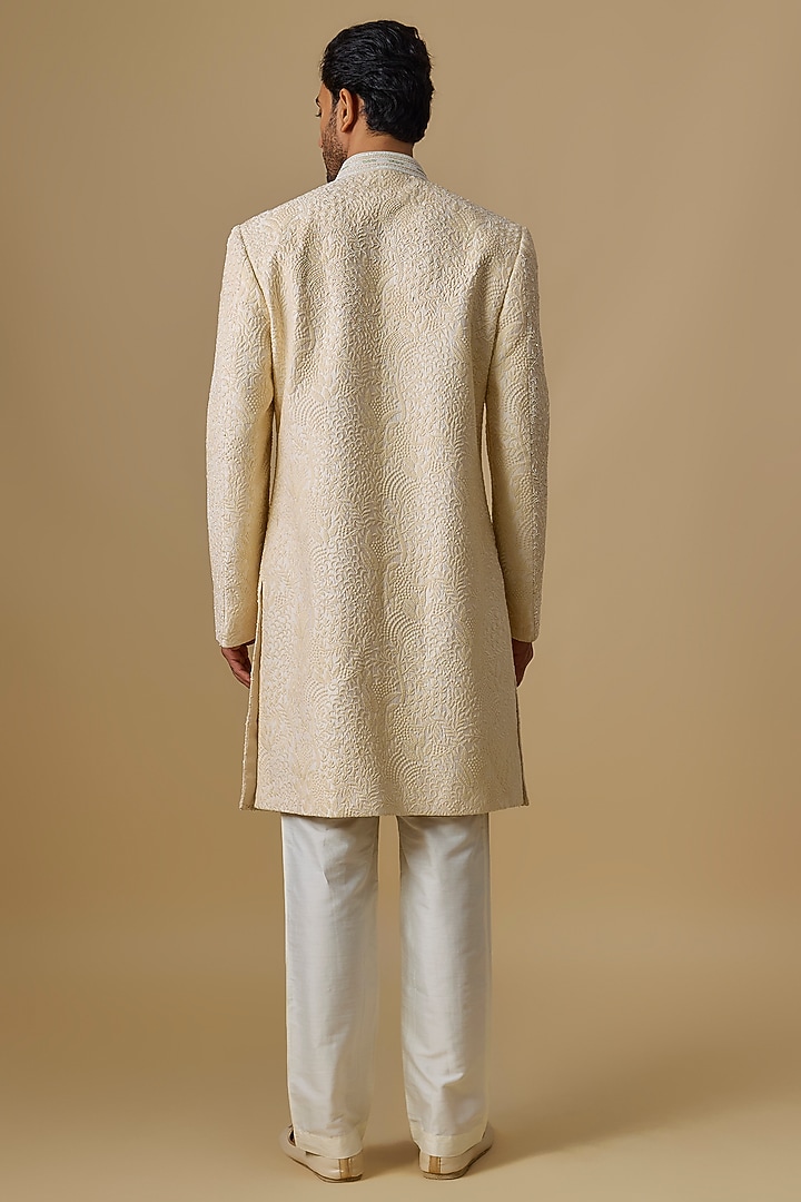Ivory Lucknowi Threadwork Groom Sherwani Set by Nero by Shaifali & Satya at Pernia's Pop Up Shop