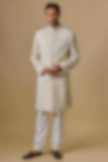 Ivory Lucknowi Applique Handwork Sherwani Set by Nero By Shaifali & Satya