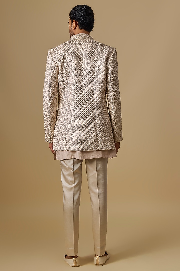 Pink Lucknowi Cutdana Handwork Open Jacket Set by Nero by Shaifali & Satya at Pernia's Pop Up Shop