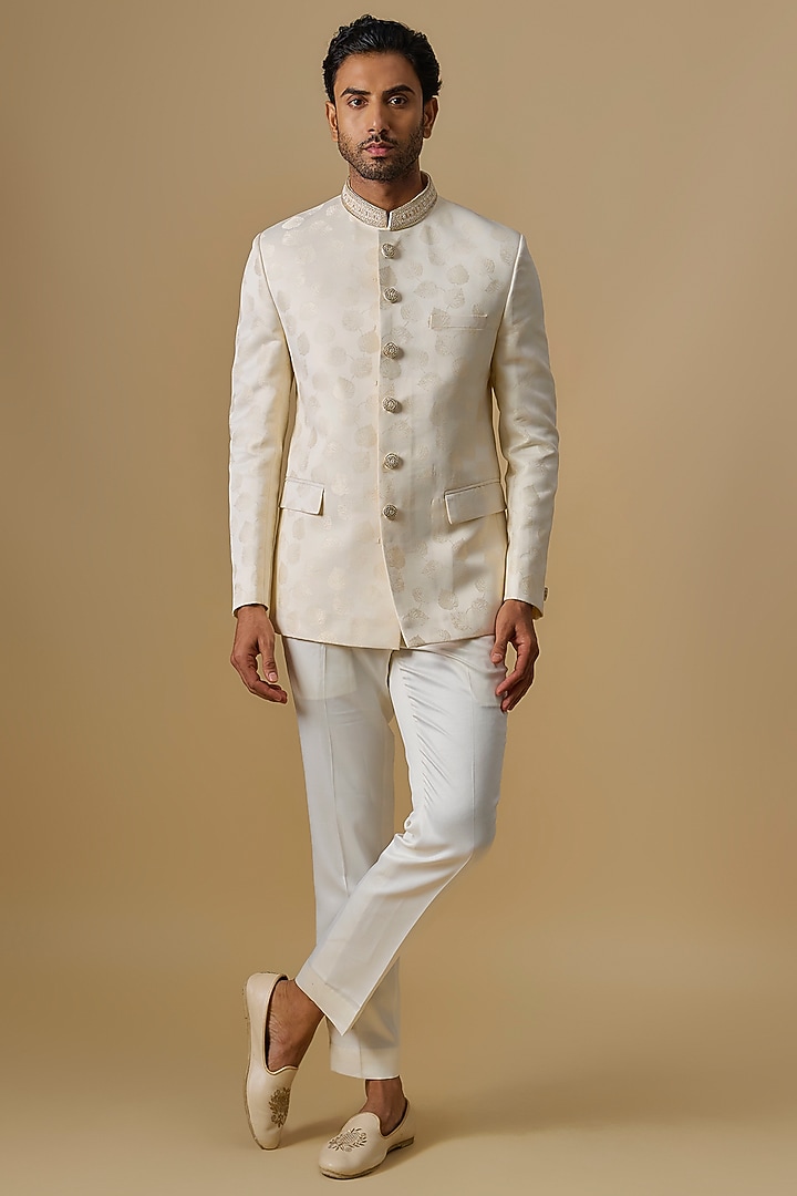 Ivory Silk Hand Embroidered Jodhpuri Set by Nero By Shaifali & Satya