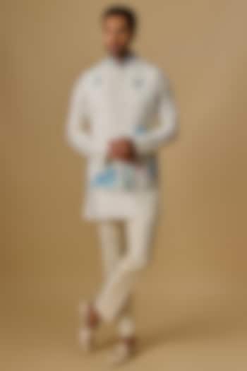 Ivory Boomario Fabric Handwork Bundi Jacket Set by Nero By Shaifali & Satya