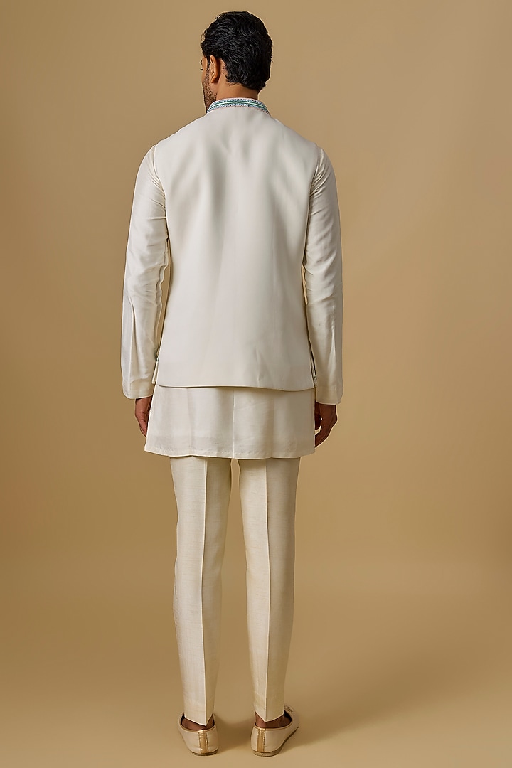 Ivory Boomario Fabric Handwork Bundi Jacket Set by Nero by Shaifali & Satya at Pernia's Pop Up Shop
