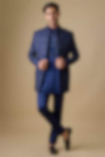 Dark Blue Silk Indowestern Set by Nero by Shaifali & Satya
