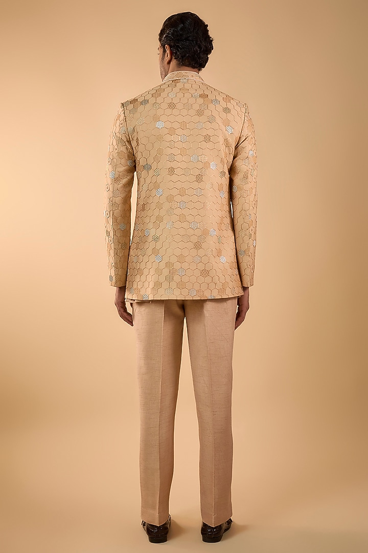 Peach Silk Cutdana Handwork Open Jacket Set by Nero by Shaifali & Satya at Pernia's Pop Up Shop