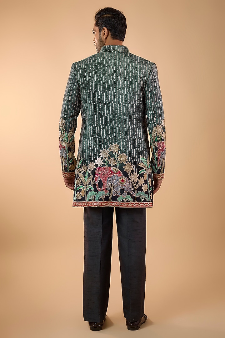 Grey Silk Cutdana Handwork Open Jacket Set by Nero by Shaifali & Satya at Pernia's Pop Up Shop