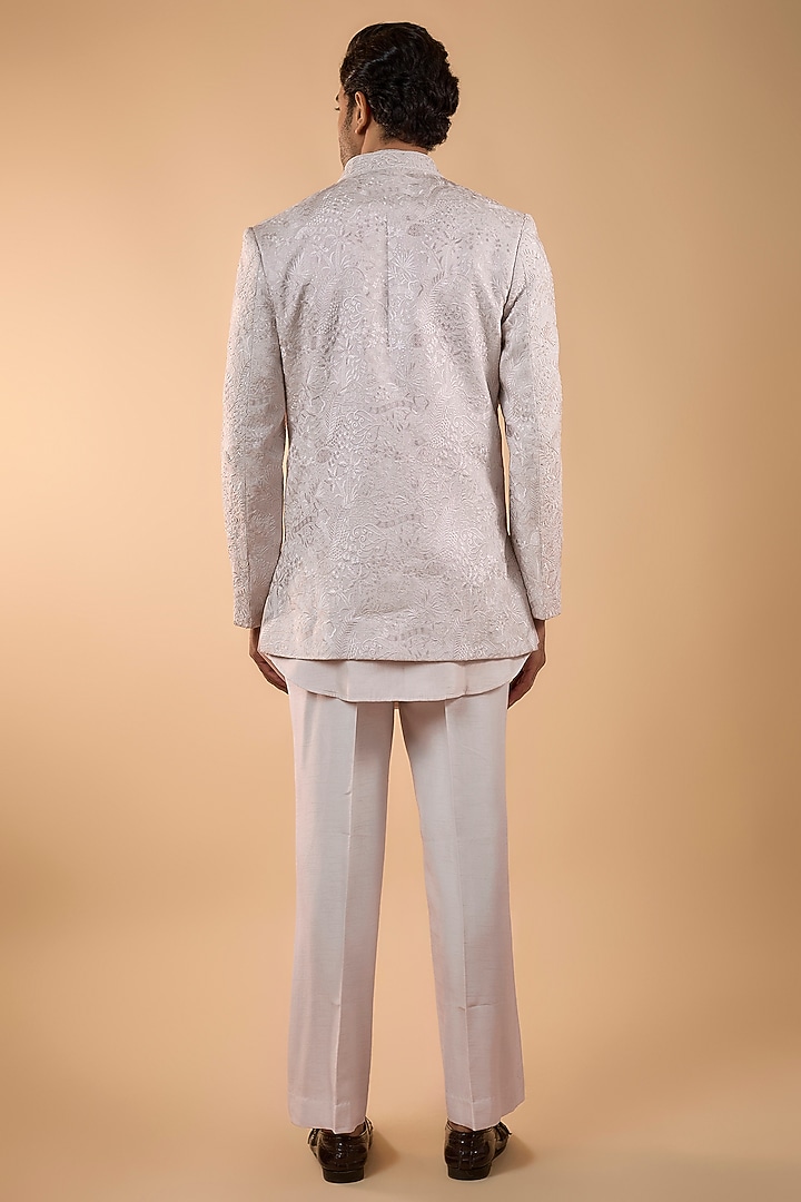 Lilac Lucknowi Cutdana Handwork Open Jacket Set by Nero by Shaifali & Satya at Pernia's Pop Up Shop