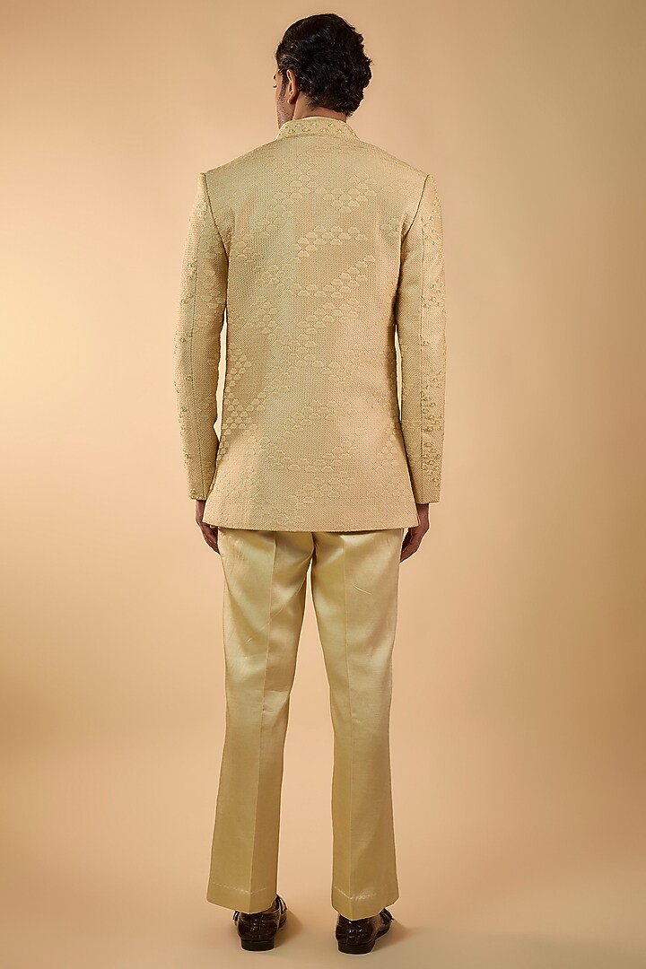 Beige Silk Cutdana Handwork Open Jacket Set by Nero by Shaifali & Satya at Pernia's Pop Up Shop