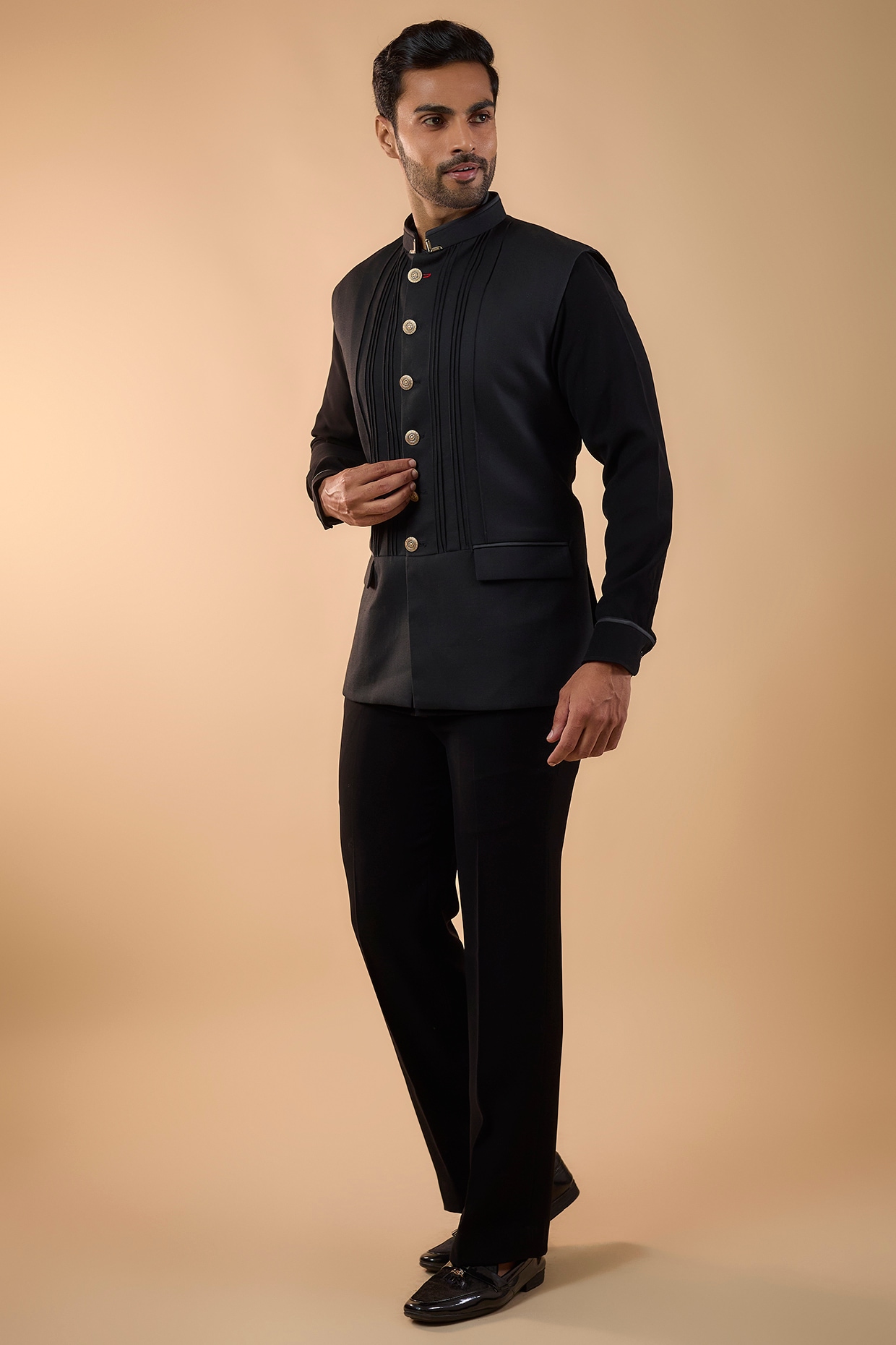 Nero by Shaifali & Satya Black Suiting Bundi Jacket Set