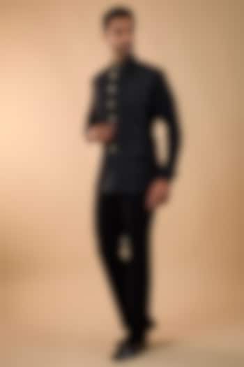 Black Suiting Bundi Jacket Set by Nero by Shaifali & Satya at Pernia's Pop Up Shop