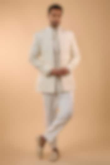 Ivory Net Cutdana Handwork Open Jacket Set by Nero by Shaifali & Satya at Pernia's Pop Up Shop