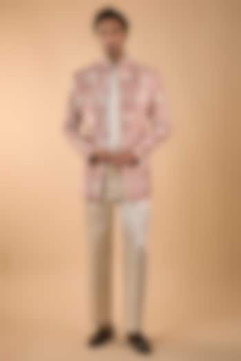 Peach Silk Cutdana Handwork Open Jacket Set by Nero by Shaifali & Satya at Pernia's Pop Up Shop