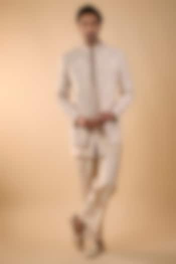 Blush Pink Chanderi Zardosi Handwork Open Jacket Set by Nero by Shaifali & Satya at Pernia's Pop Up Shop