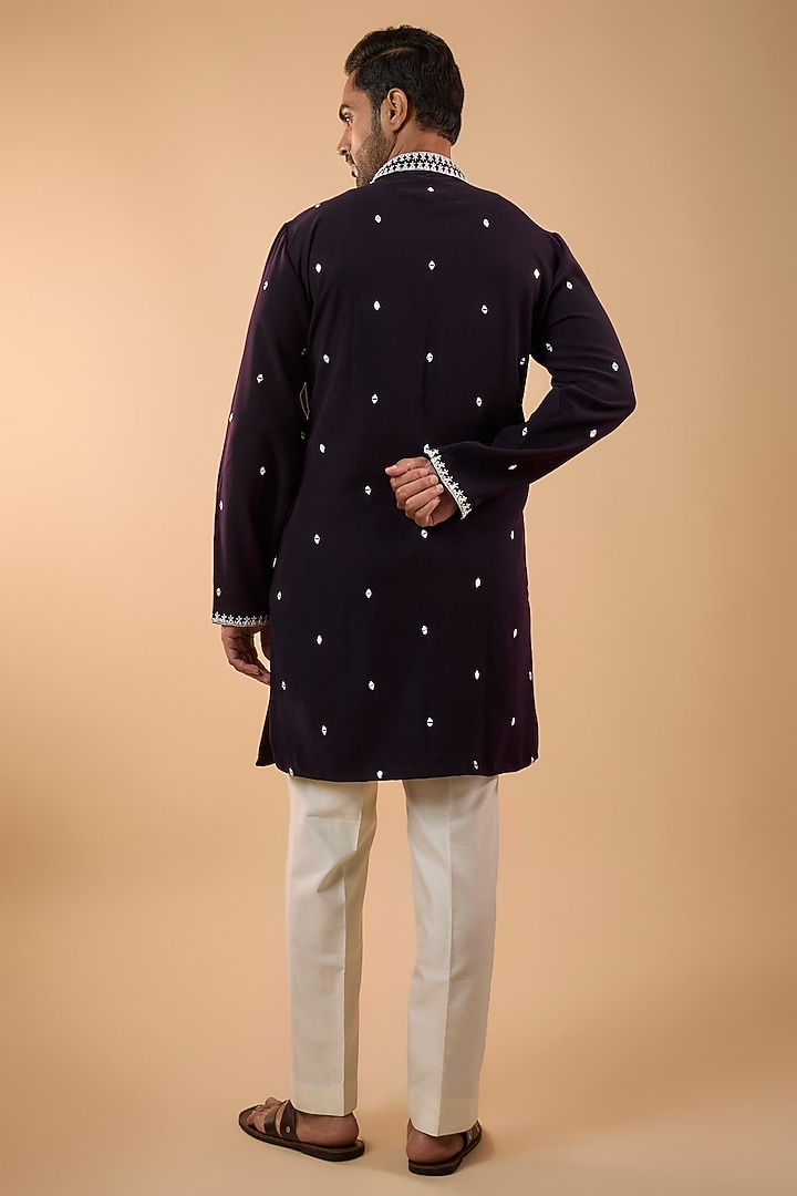 Wine Boomario Fabric Mirror Work Kurta Set by Nero by Shaifali & Satya at Pernia's Pop Up Shop