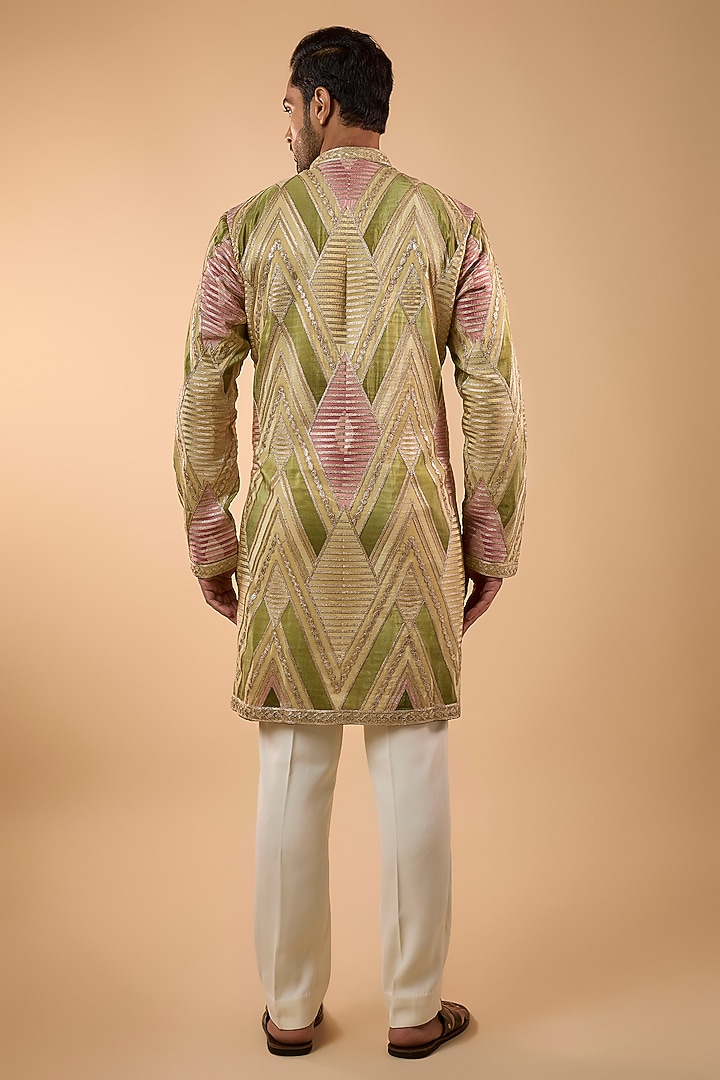 Light Green Silk Gota Patti Work Kurta Set by Nero by Shaifali & Satya at Pernia's Pop Up Shop