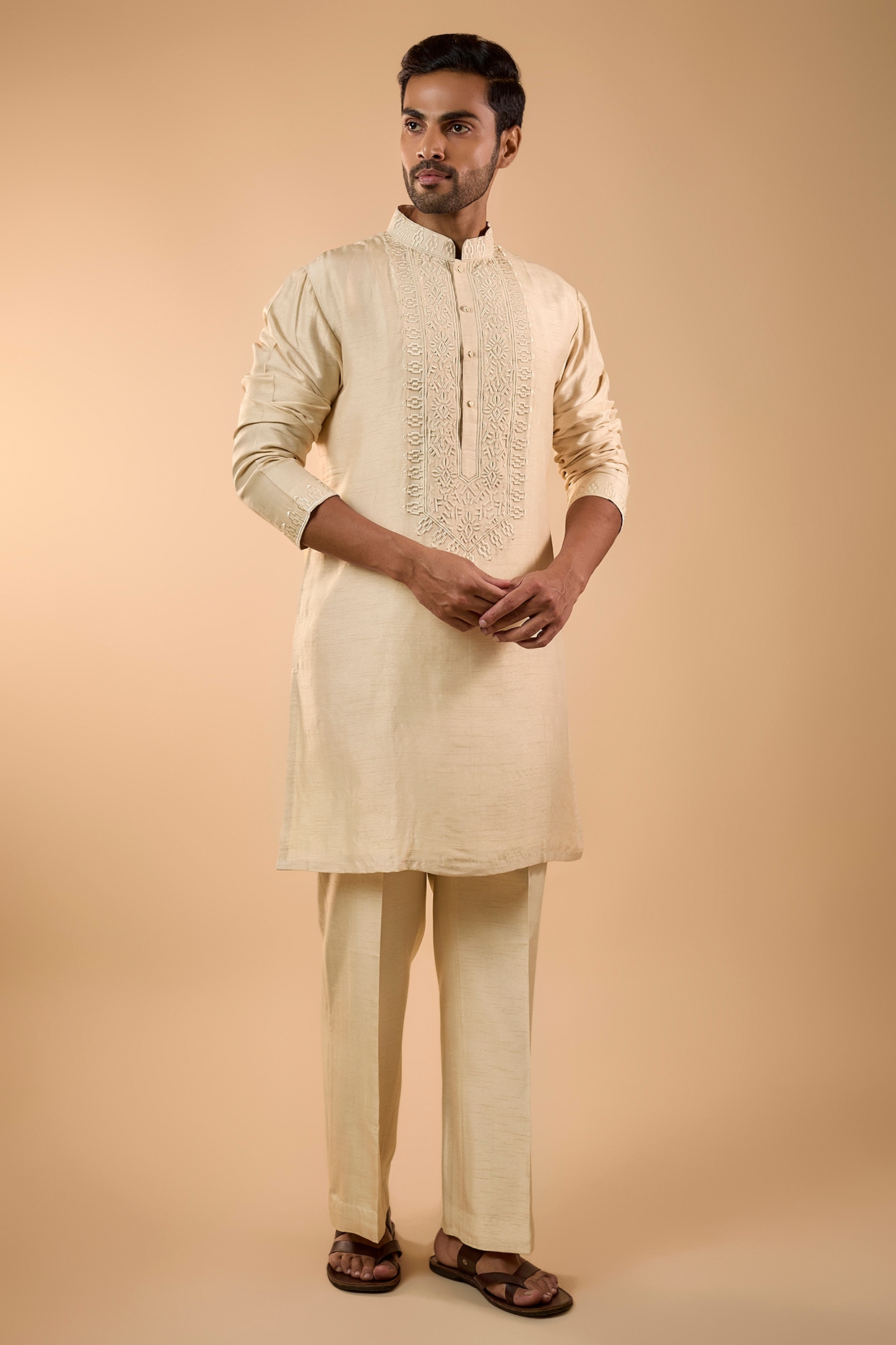 Nero by Shaifali & Satya Cream Silk Hand Embroidered Kurta Set