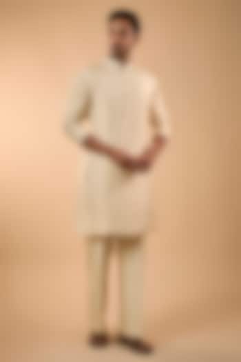 Cream Silk Hand Embroidered Kurta Set by Nero by Shaifali & Satya at Pernia's Pop Up Shop