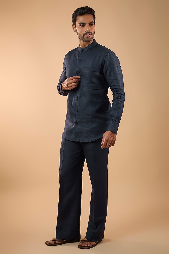 Navy Blue Linen Co-Ord Set by Nero by Shaifali & Satya at Pernia's Pop Up Shop