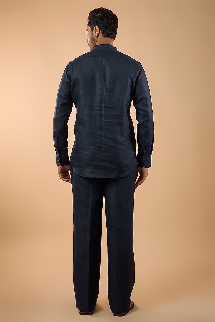 Navy Blue Linen Co-Ord Set by Nero by Shaifali & Satya at Pernia's Pop Up Shop