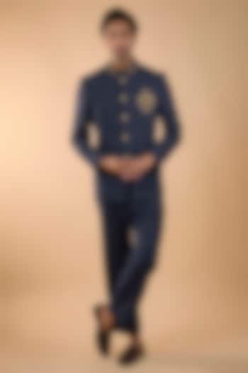Royal Blue Matka Silk Handwork Jodhpuri Set by Nero by Shaifali & Satya at Pernia's Pop Up Shop