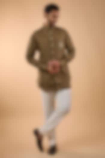Brown Linen Handwork Bundi Jacket Set by Nero by Shaifali & Satya at Pernia's Pop Up Shop