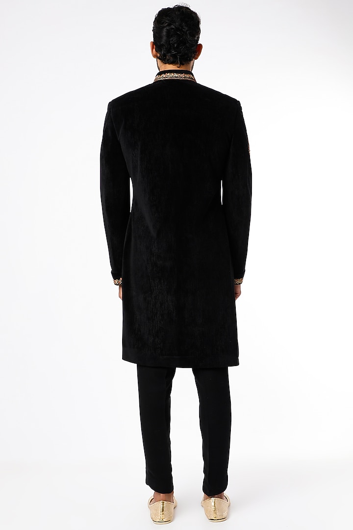 Black Embroidered Wedding Sherwani Set by Nero by Shaifali & Satya at Pernia's Pop Up Shop