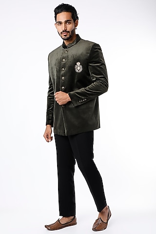 Dusty Olive Jodhpuri Bandhgala Jacket Set by Nero by Shaifali & Satya