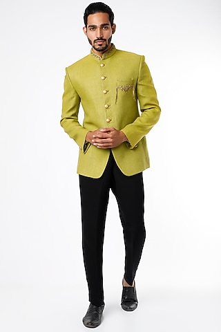 Sunny Green Jodhpuri Bandhgala Jacket Set by Nero by Shaifali & Satya