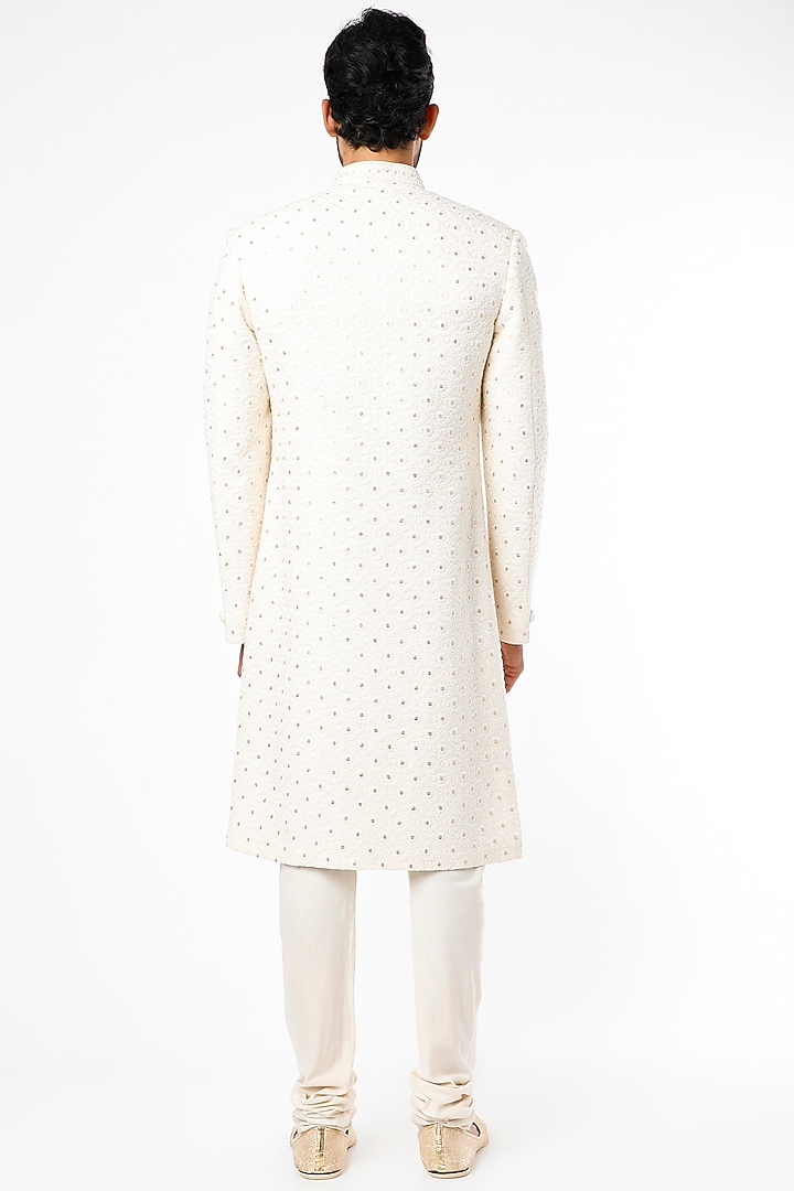 Off-White Embroidered Wedding Sherwani Set by Nero by Shaifali & Satya at Pernia's Pop Up Shop