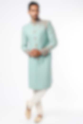 Baby Blue Embroidered Wedding Sherwani Set by Nero by Shaifali & Satya at Pernia's Pop Up Shop