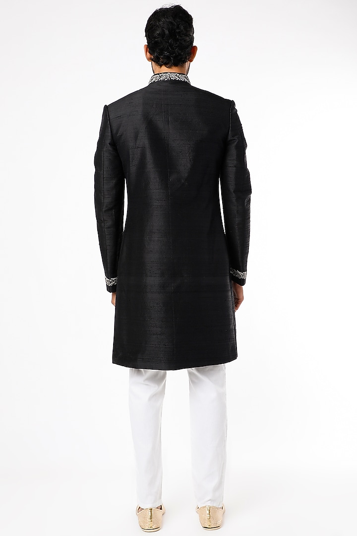 Black Hand Embroidered Wedding Sherwani Set by Nero by Shaifali & Satya at Pernia's Pop Up Shop