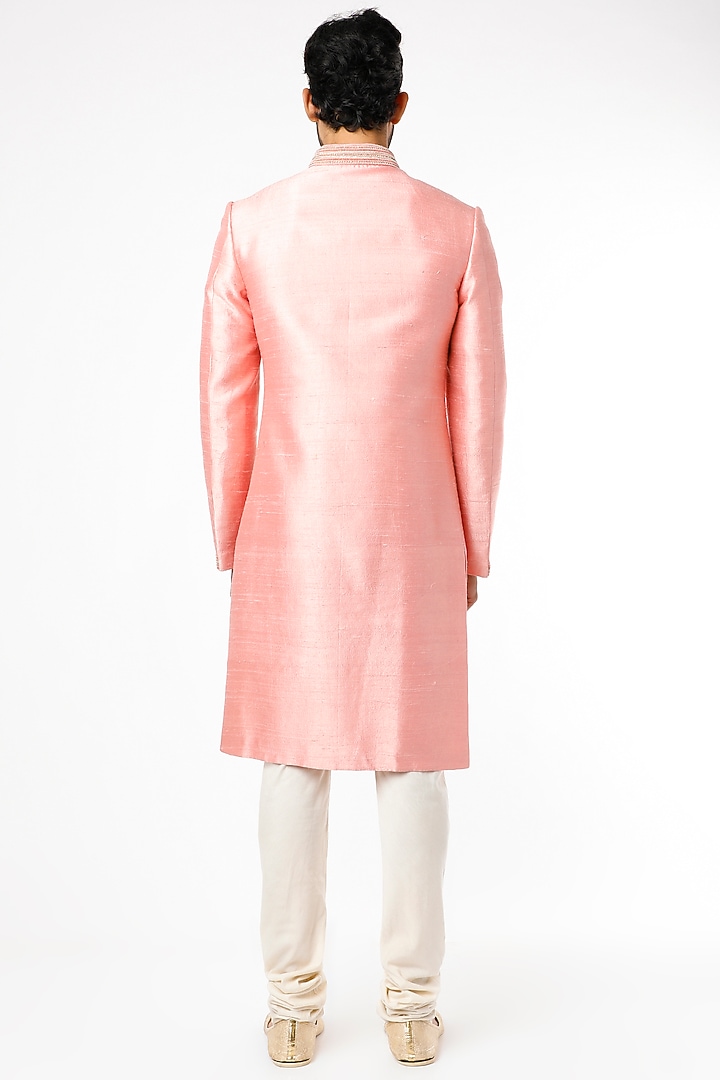 Rose Pink Embroidered Wedding Sherwani Set by Nero by Shaifali & Satya at Pernia's Pop Up Shop