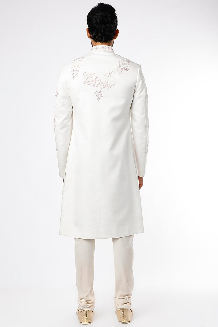 White Hand Embroidered Wedding Sherwani Set by Nero by Shaifali & Satya at Pernia's Pop Up Shop