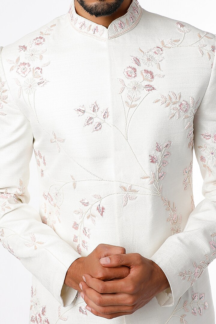 White Hand Embroidered Wedding Sherwani Set by Nero by Shaifali & Satya at Pernia's Pop Up Shop