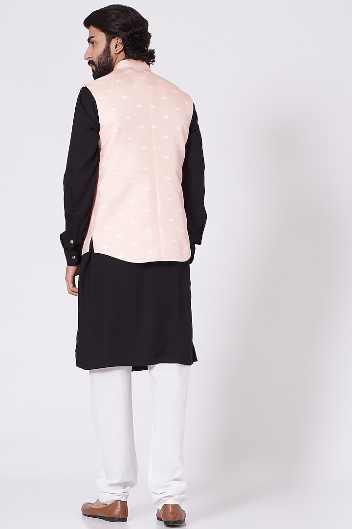Black Silk Kurta Set With Printed Bundi Jacket by Nero by Shaifali & Satya at Pernia's Pop Up Shop