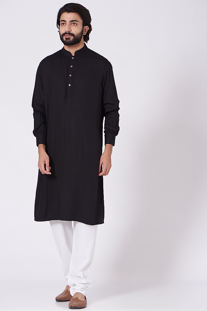Black Silk Kurta Set With Printed Bundi Jacket by Nero by Shaifali & Satya at Pernia's Pop Up Shop