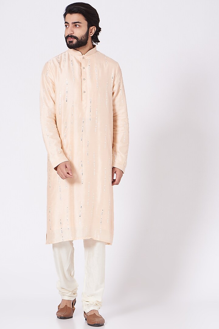Light Peach Silk Kurta Set by Nero by Shaifali & Satya at Pernia's Pop Up Shop