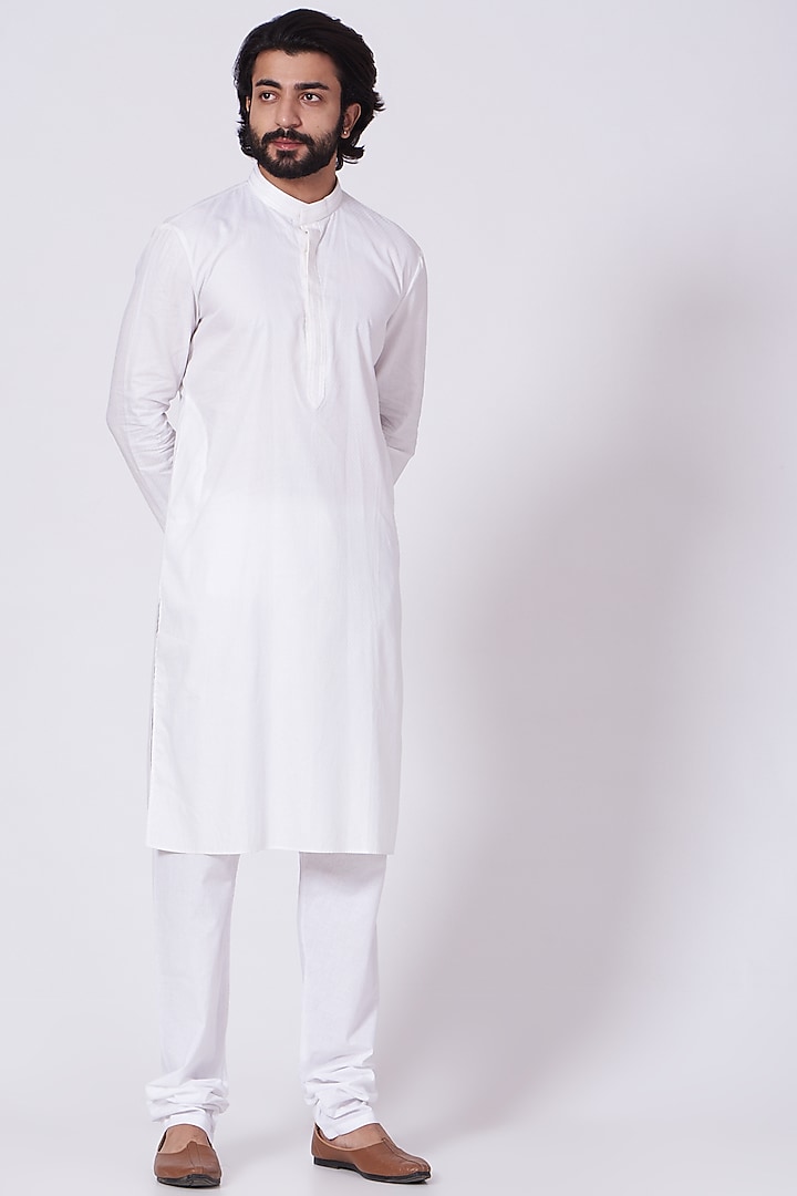 White Silk Machine Embroidered Bundi Jacket Set by Nero by Shaifali & Satya at Pernia's Pop Up Shop