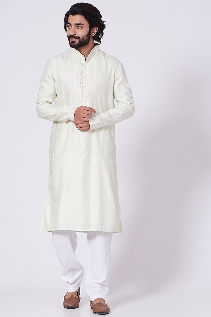 White Kurta Set With Black Bundi Jacket by Nero by Shaifali & Satya at Pernia's Pop Up Shop
