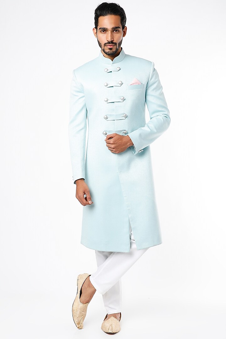 Ice Mint Suiting Sherwani Set by Nero by Shaifali & Satya