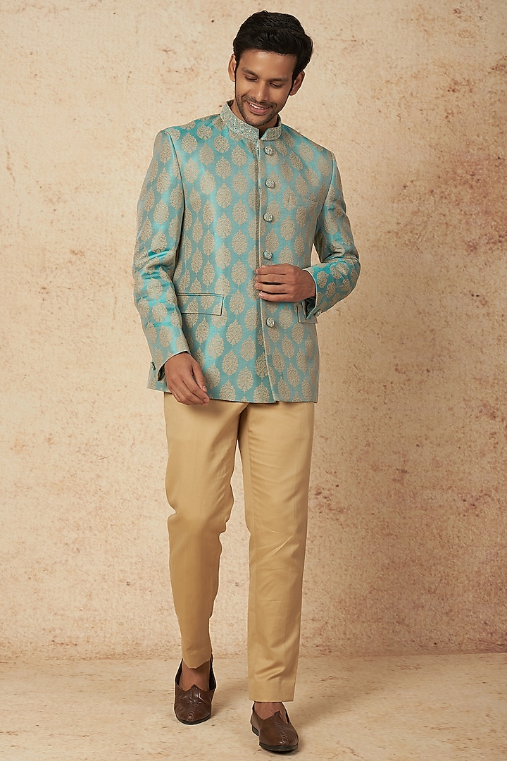 Blue Embroidered Jodhpuri Set by Nero by Shaifali & Satya