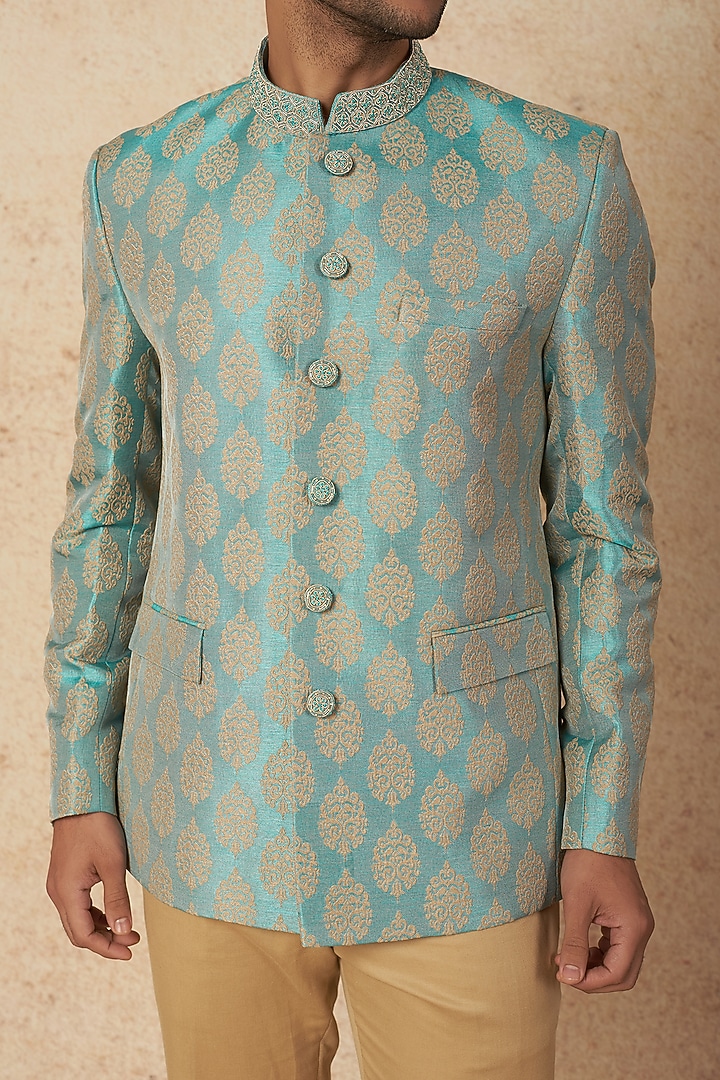 Blue Embroidered Jodhpuri Set by Nero by Shaifali & Satya at Pernia's Pop Up Shop