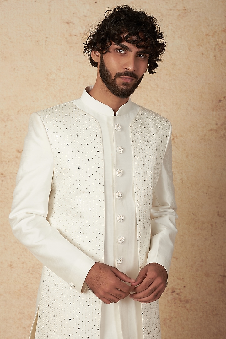 White Silk Indo Western Set by Nero by Shaifali & Satya at Pernia's Pop Up Shop