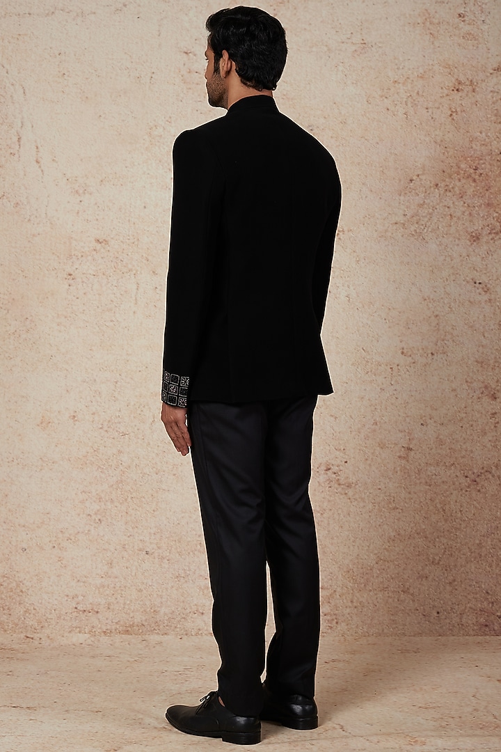 Black Boomario Wedding Bandhgala Set by Nero by Shaifali & Satya at Pernia's Pop Up Shop