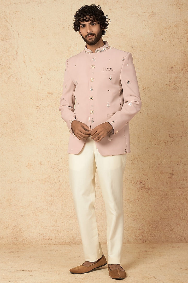 Blush Pink Suiting Jodhpuri Set by Nero by Shaifali & Satya