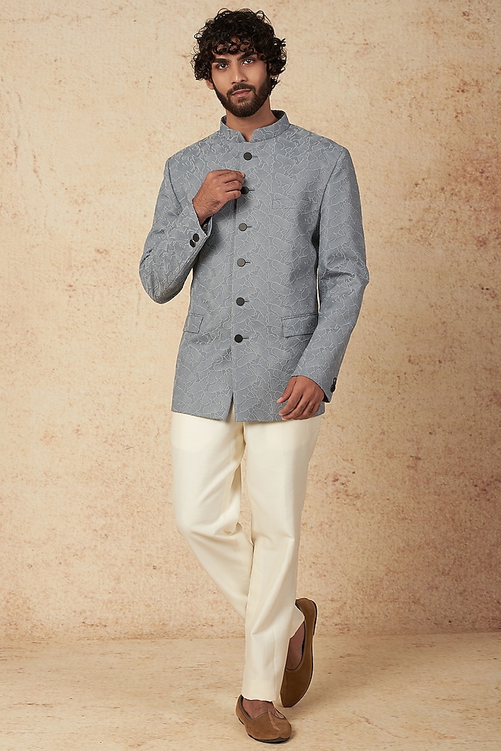 Grey Embroidered Fabric Jodhpuri Set by Nero by Shaifali & Satya