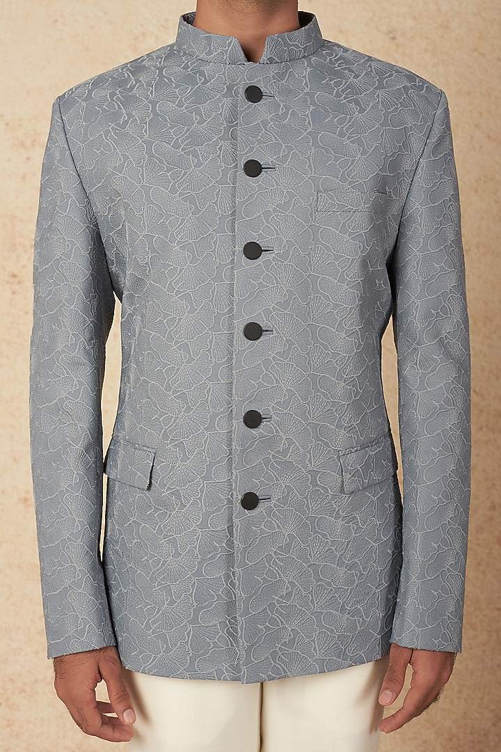 Grey Embroidered Fabric Jodhpuri Set by Nero by Shaifali & Satya at Pernia's Pop Up Shop