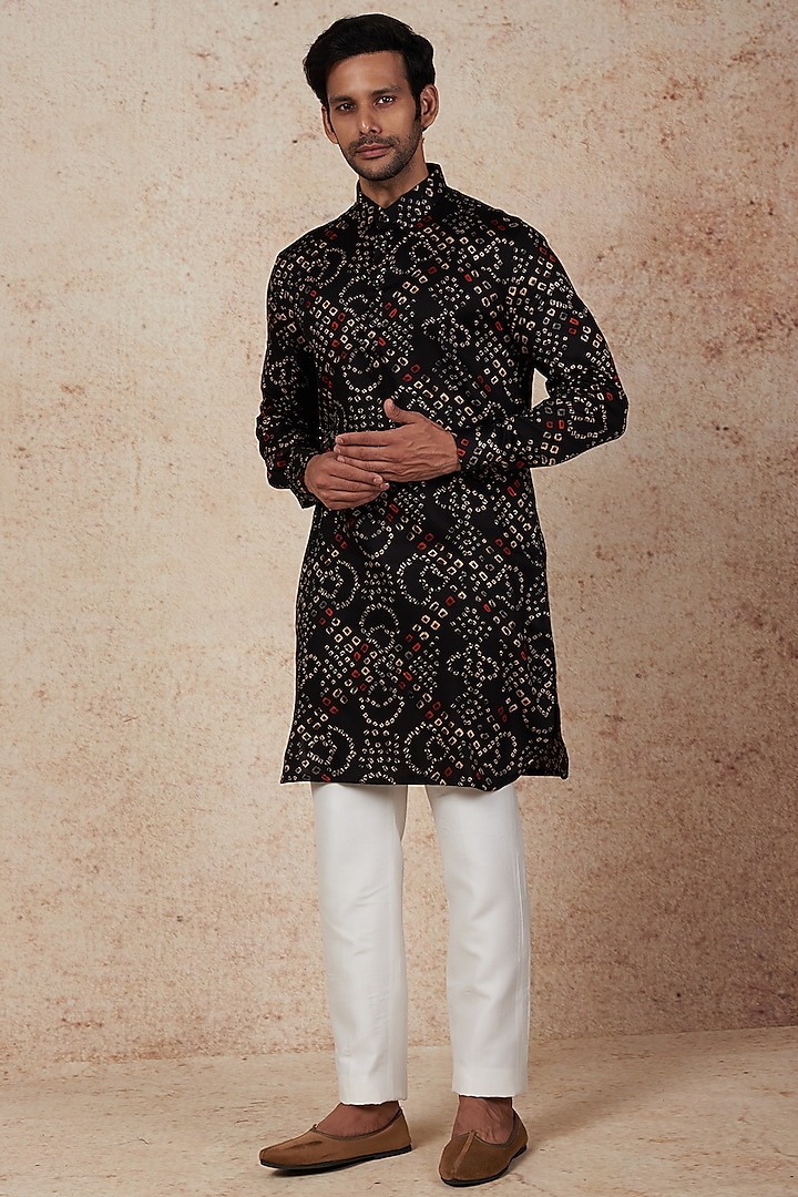 Black Printed Kurta Set by Nero by Shaifali & Satya