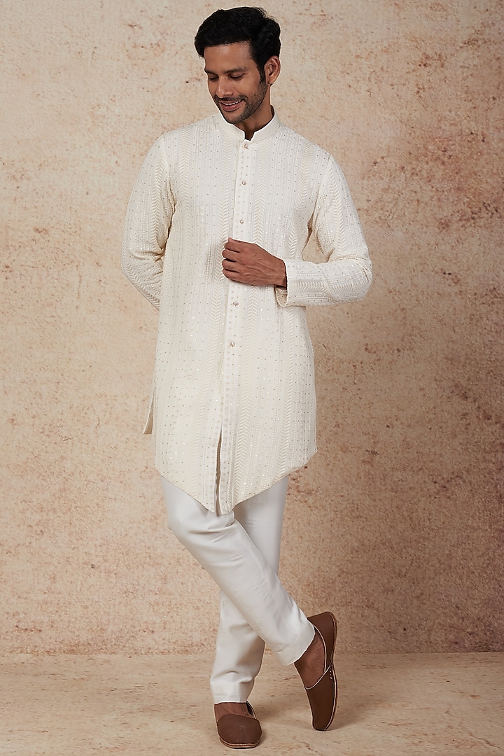 Ivory Lucknowi Kurta Set by Nero by Shaifali & Satya