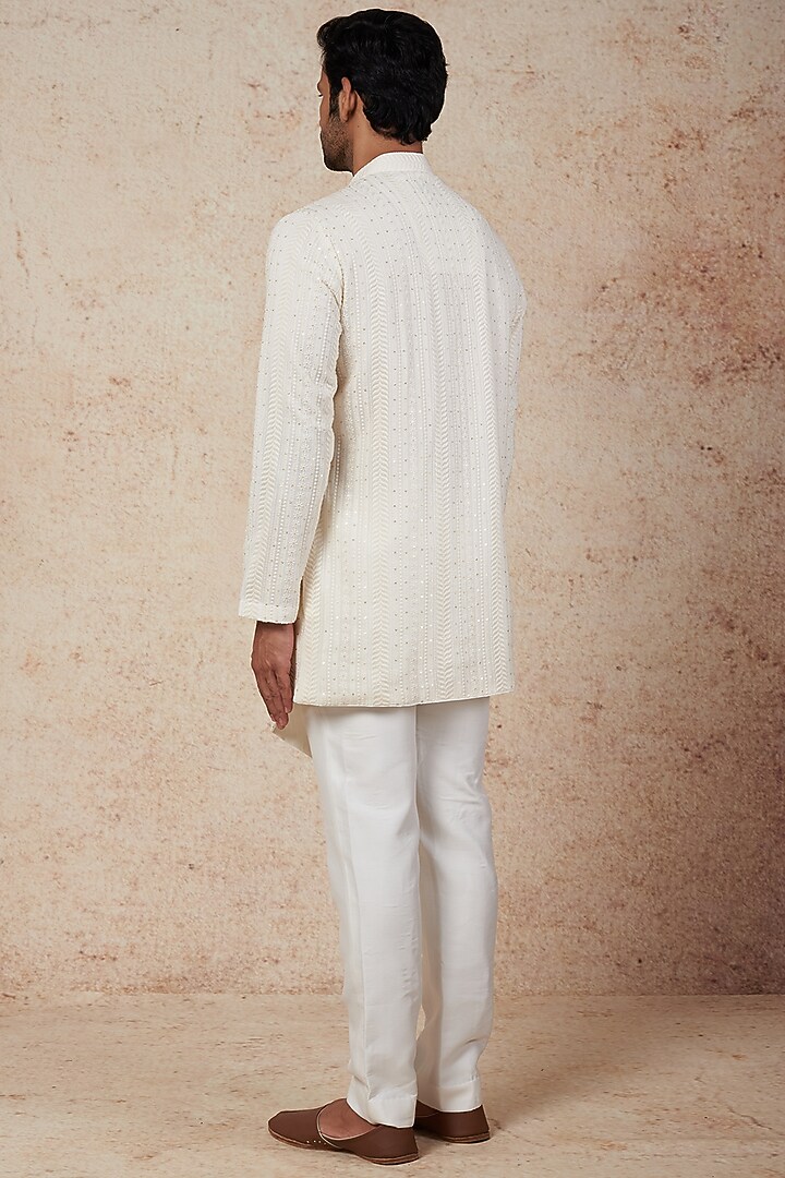 Ivory Lucknowi Open Kurta Set by Nero by Shaifali & Satya at Pernia's Pop Up Shop